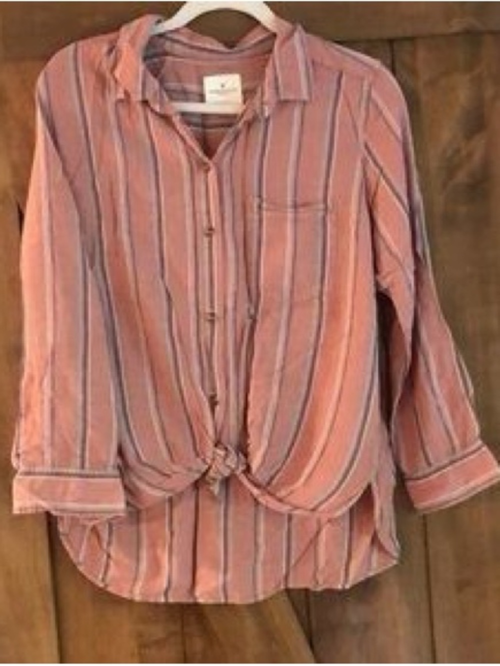 American Eagle Outfitters Striped Button-Up Shirt in Dusty Rose and Black